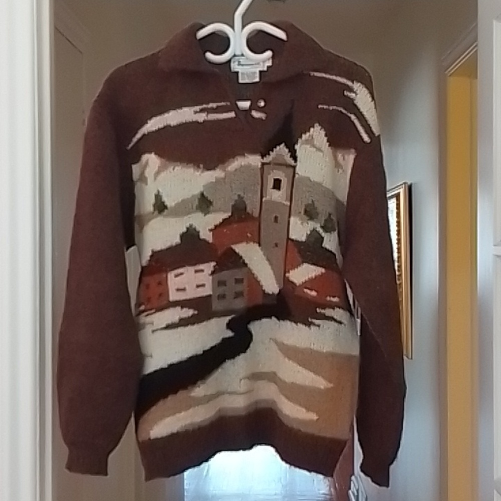 Vintage Landscape Intarsia Sweater-Size US L